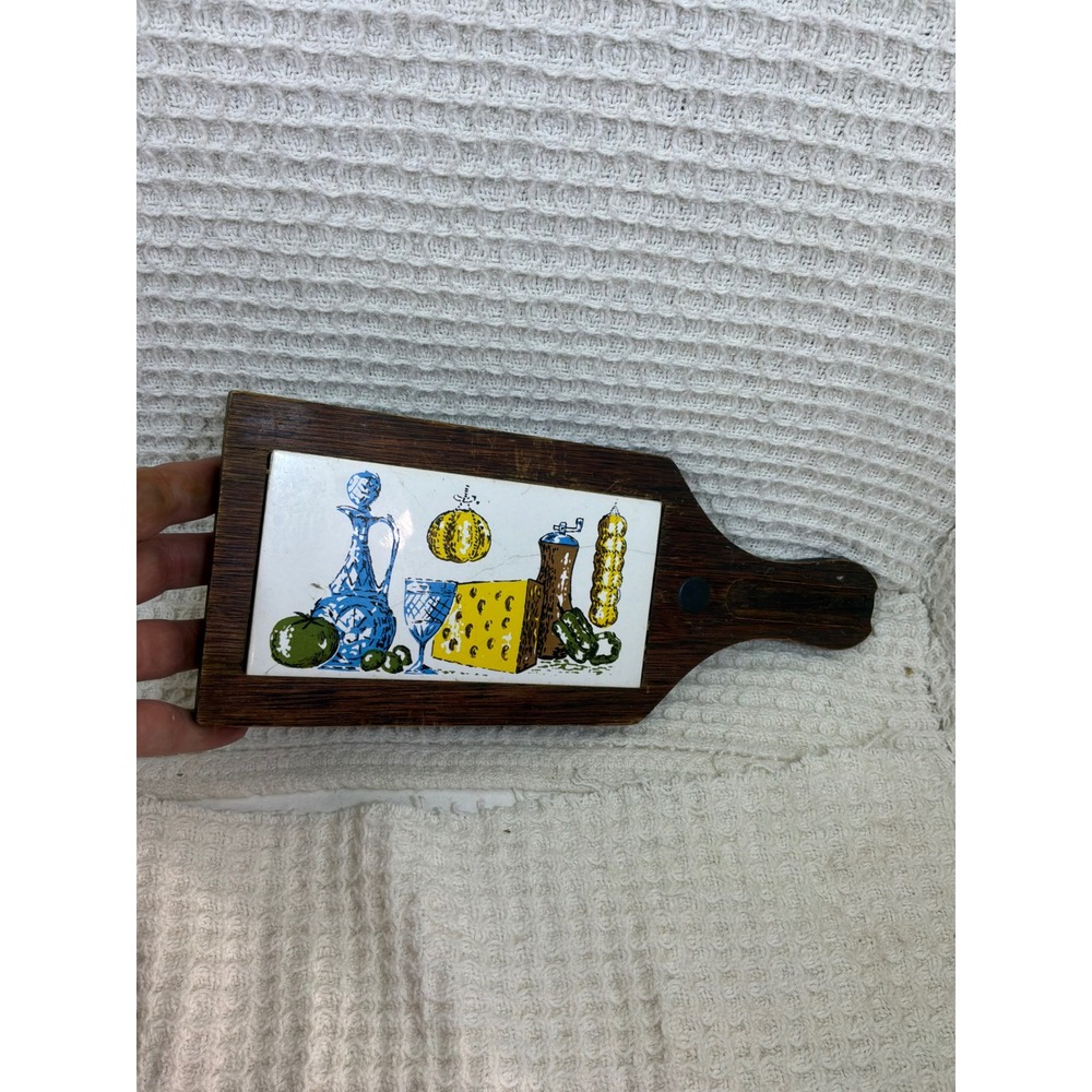 Vintage‎ MCM Unisex Unbranded Japan Ceramic Tile Wood Cheese Board OS Brown